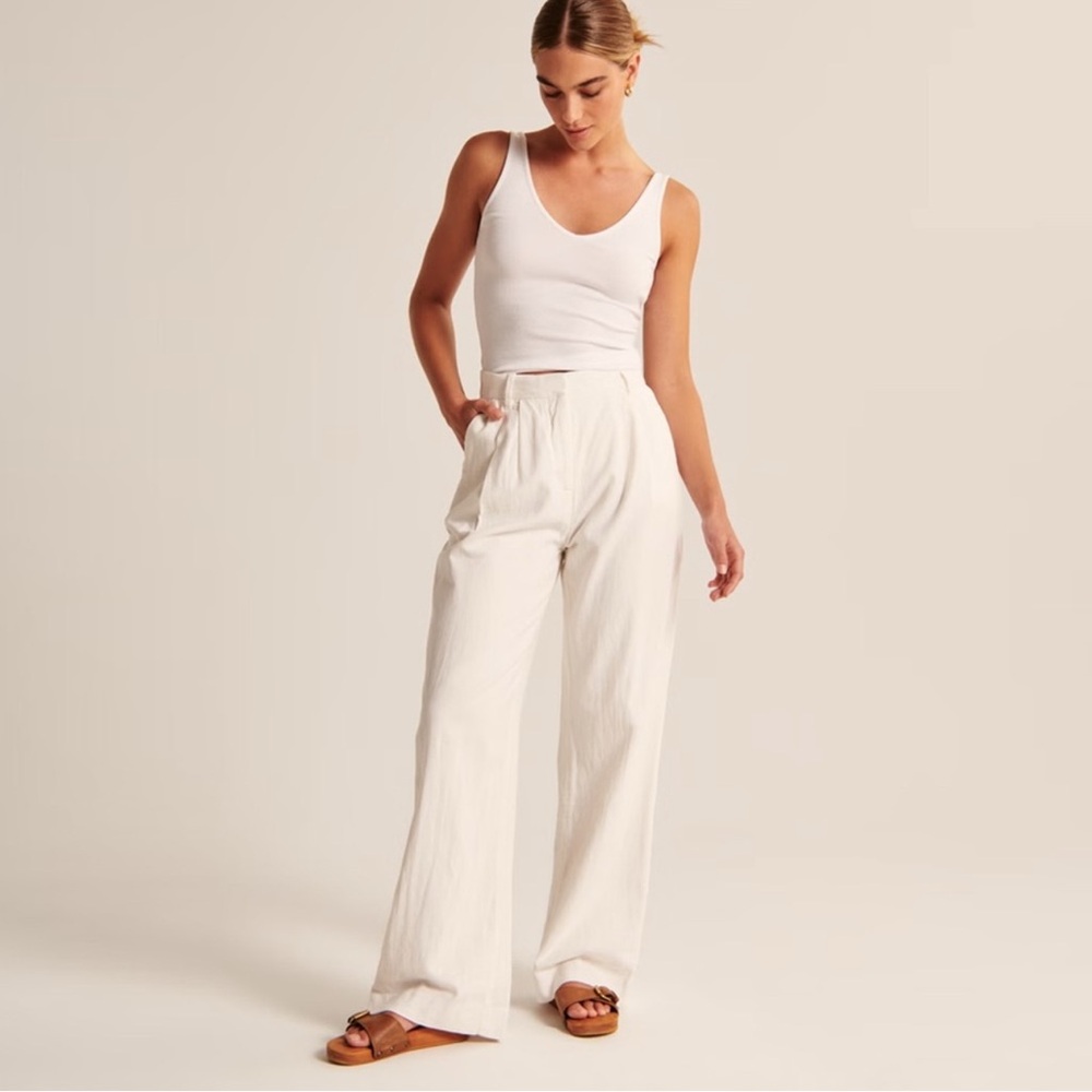 Abercrombie & Fitch White Linen Wide Leg Pants